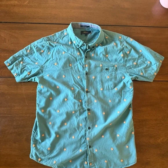 Roark Teal Button-Down Shirt with Orange Pattern - Picture 1 of 5